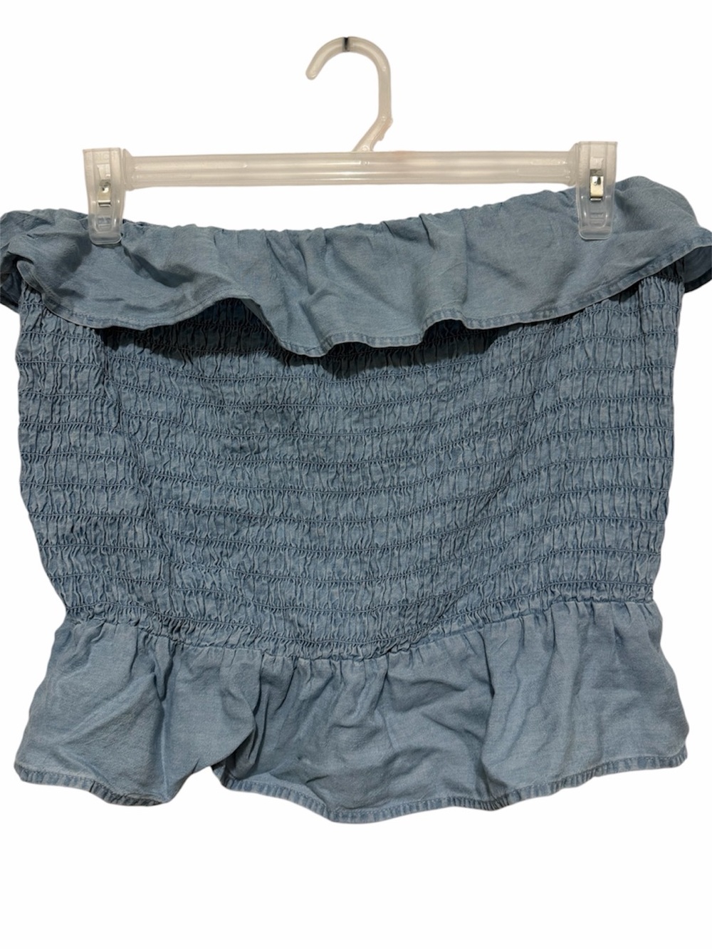 Xl Candie's Light Blue Smocked Off-Shoulder Ruffle Top